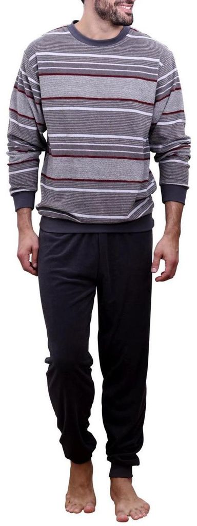 Herren Frottee Pyjama lang Schlafanzug mit Bündchen, auch in Übergrößen - 291 101 93 702 ; grau , 56