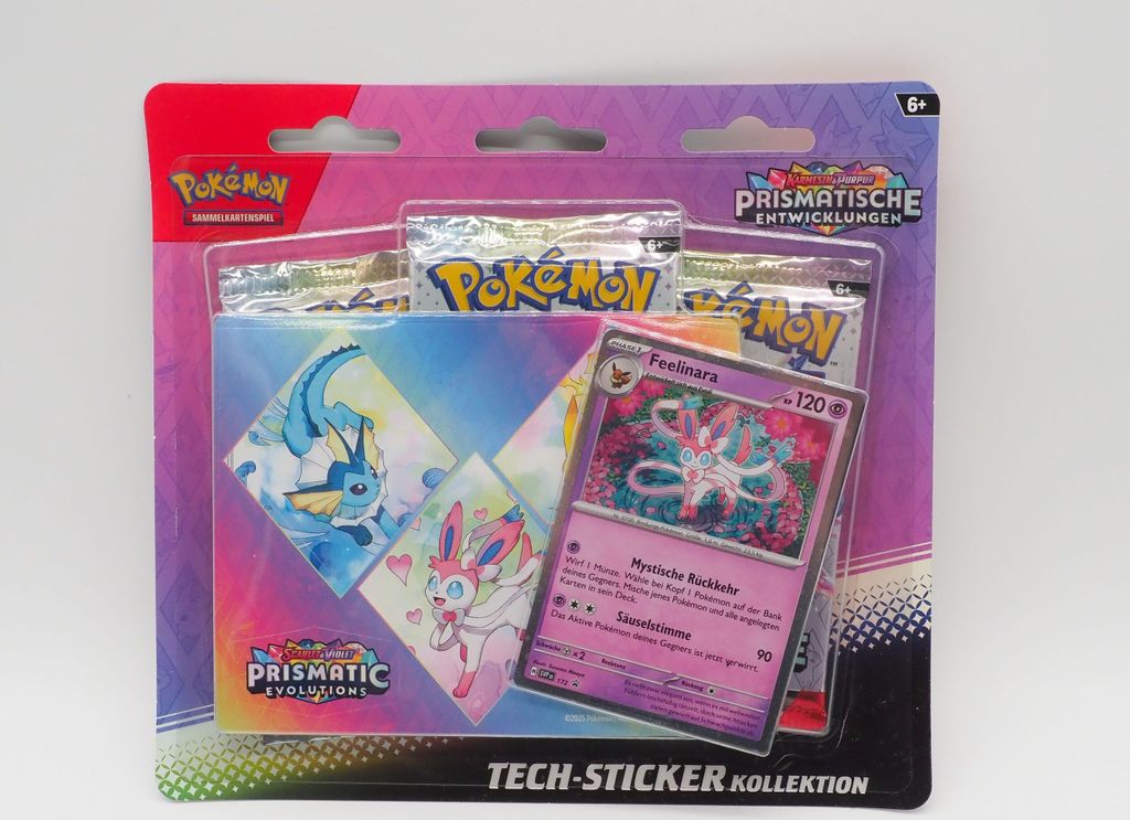 A blister pack of Pokemon trading cards and stickers.