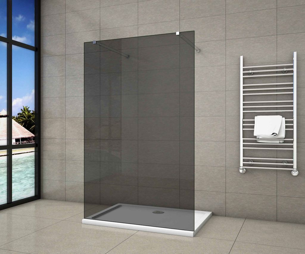 Duschkabine 90x200cm Duschwand mit Glasschutzfolie 8mm NANO-ESG Walk in Duschtrennwand+2x(73-120cm)flexiblen Stabilisatoren ohne Profile F084