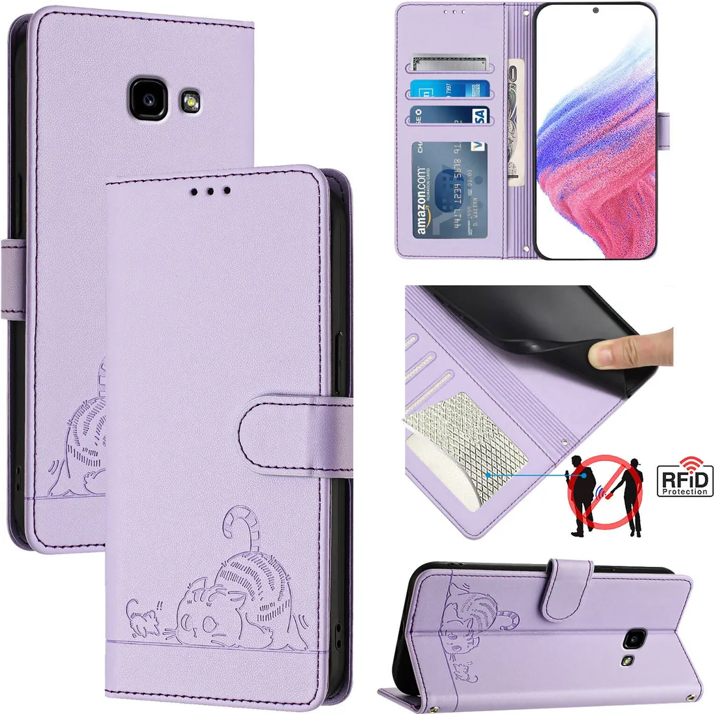 Cover Samsung A3 2017 Viola Gatto: Custodia Pelle Portafoglio Chic