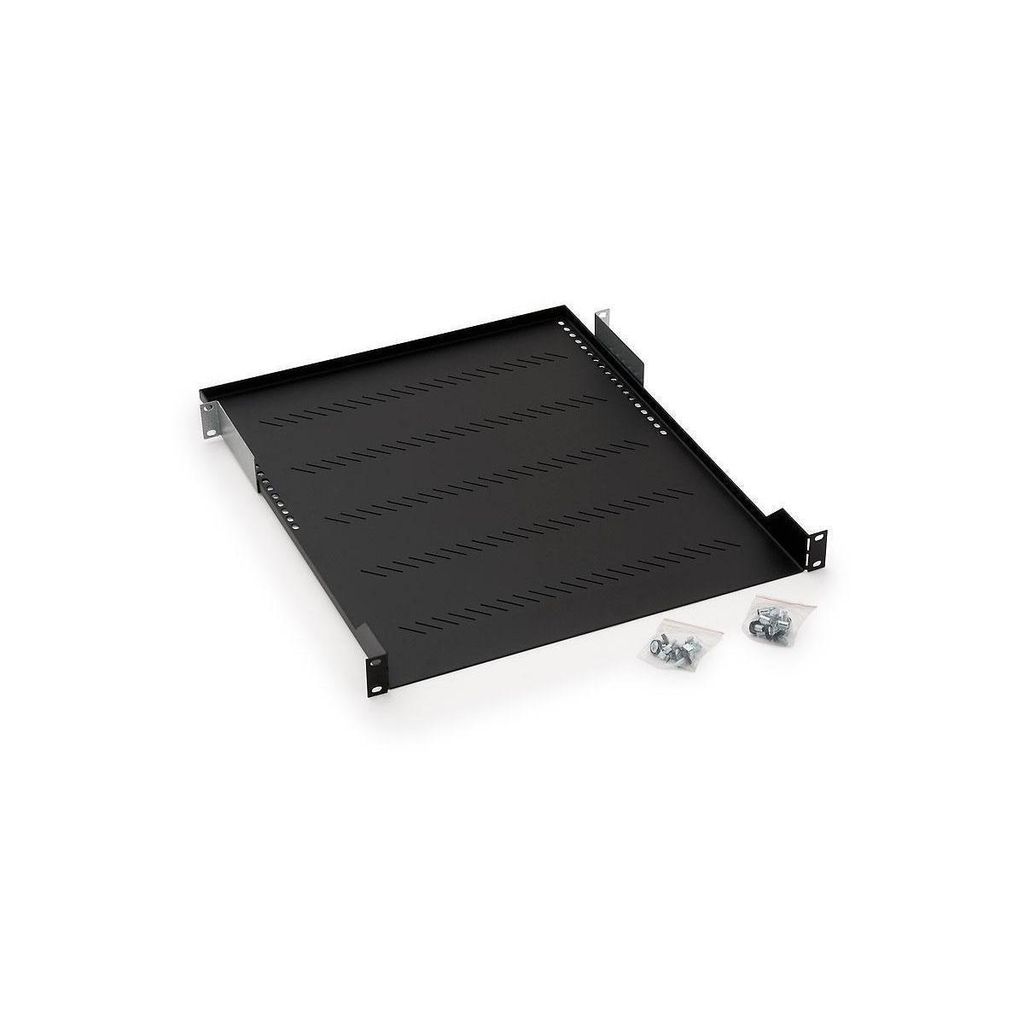 19 Zoll Fachboden perforiert 1HE 750mm, schwarz, 40 kg belastbar
