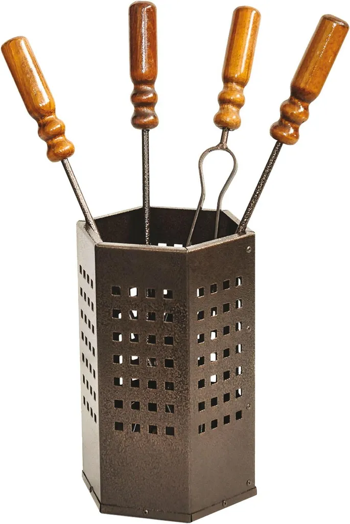 Serviteur de cheminée design Cubo en acier et bois avec boîte de rangement