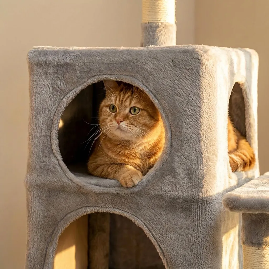Arbre à chat compact 80 cm avec double cachette et balle de jeu - 3