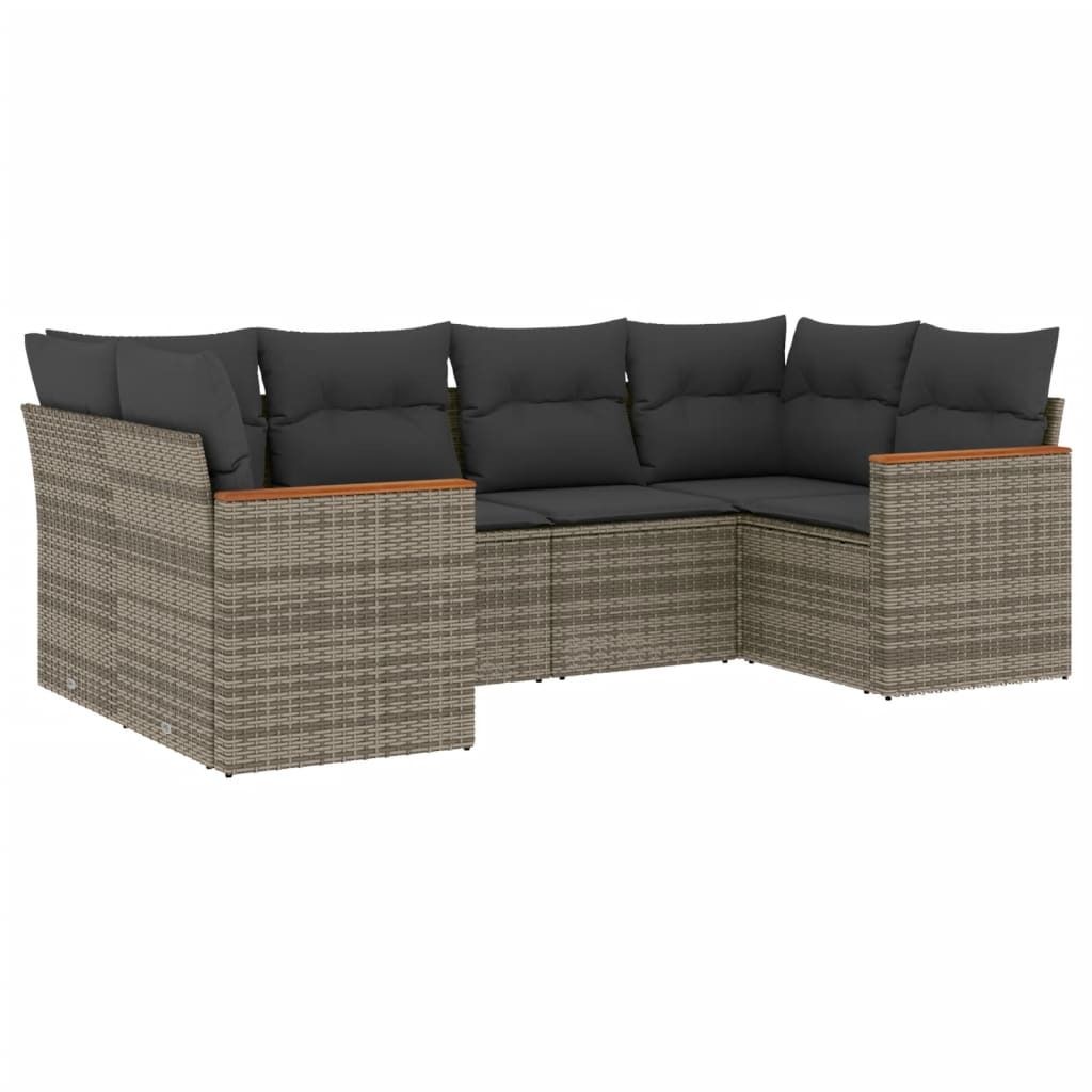 vidaXL 6-tlg. Garten-Sofagarnitur mit Kissen Grau Poly Rattan