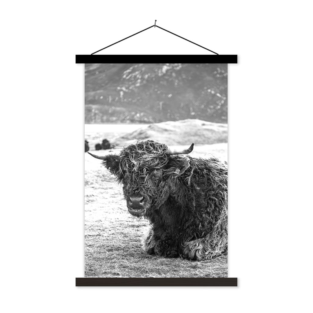 MuchoWow Textilposter Schottischer Highlander - Berg - Tiere 40x60 cm mit schwarzem Rahmen - Wanddekorationen