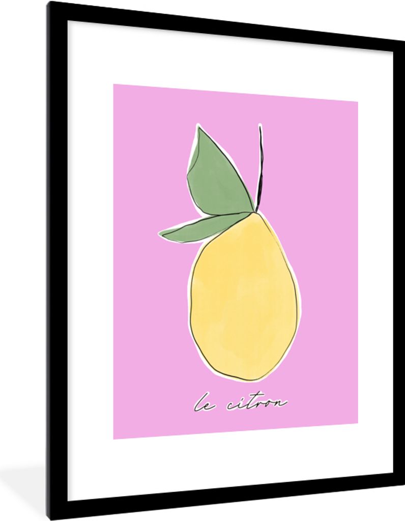 MuchoWow Gerahmtes Poster Zitrone - Frucht - Pastell 60x80 cm - Poster mit Schwarzem Bilderrahmen Wandposter Rahmen Foto Bilder - Wohnzimmer - De...