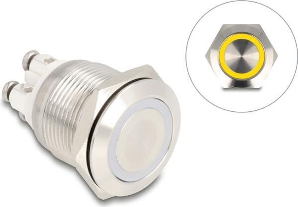 DELOCK Drucktaster zum Einbau 19mm 4x Schraubklemme LED gelb