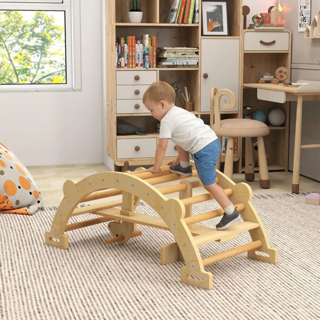 Arche à grimper en bois de hêtre, module 2 en 1 modulable 110x52x45 cm - 4