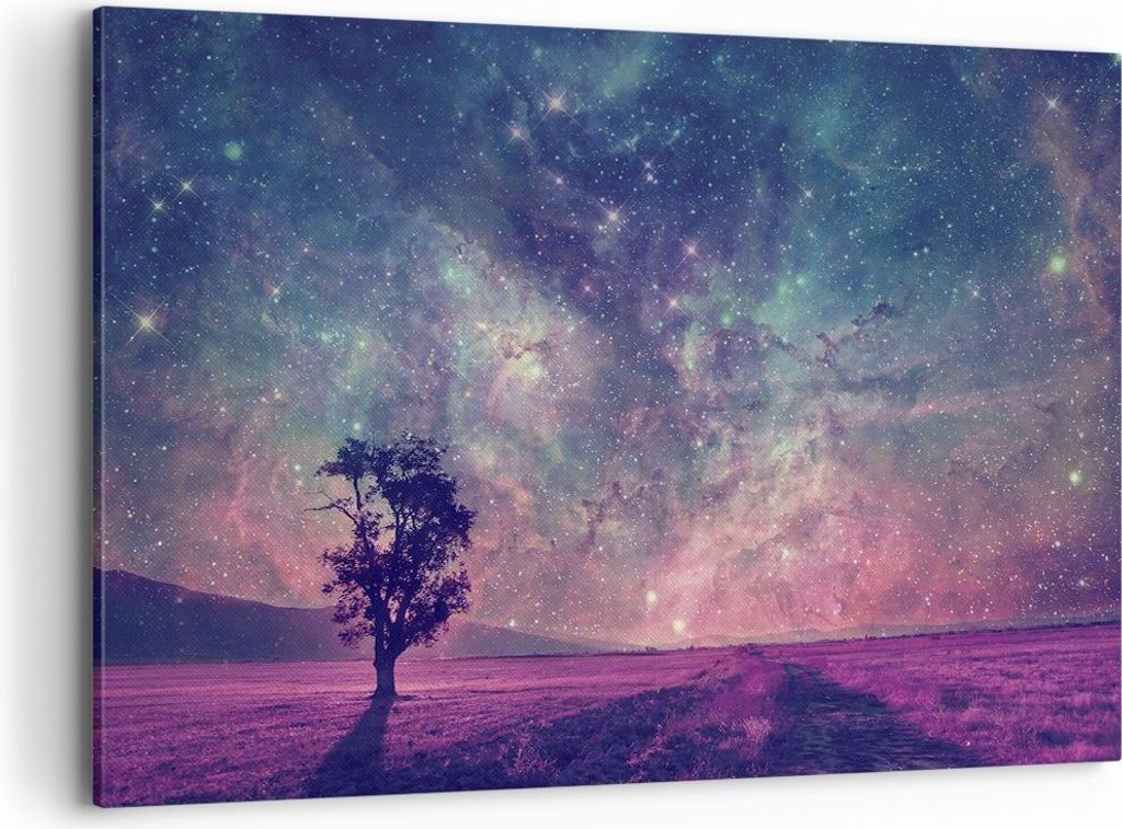 Bild auf Leinwand - Leinwandbild - Einteilig - Kosmos Baum Wiese - 100x70cm - Wand Bild - Wanddeko - Wandbilder - Leinwanddruck - Bilder - Wanddeko...