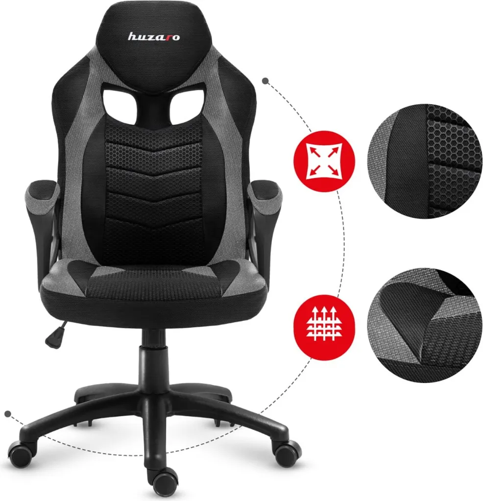 Fauteuil de bureau gaming Huzaro Force 2.5 gris en tissu respirant