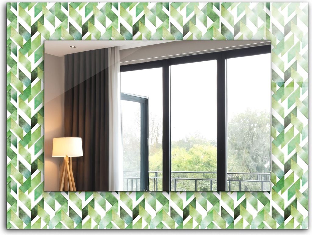 Bedruckter Spiegel - Wandspiegel - Dekorativer - Modern - 80x60 cm - Grünes Geometrisches Muster