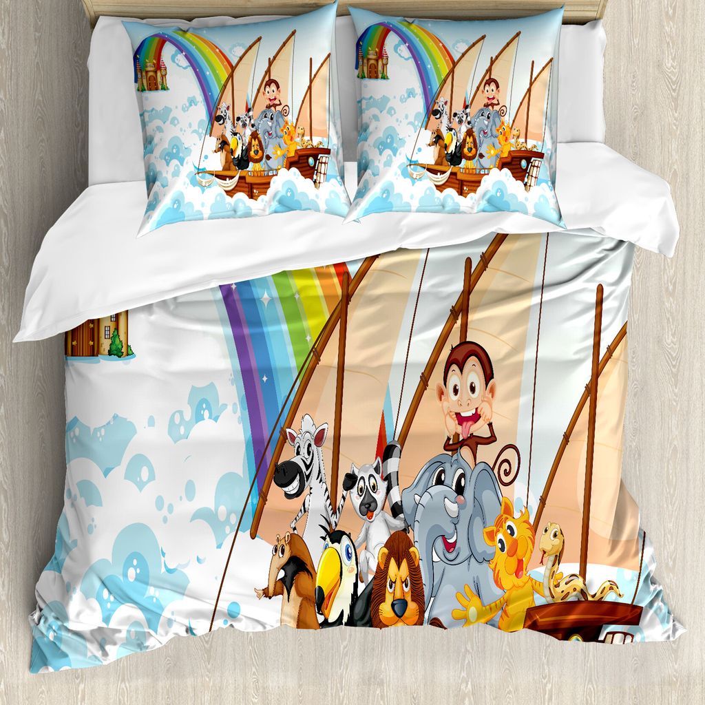 ABAKUHAUS Kinder Bettbezug, Boot in den Wolken Entwurf, Milbensicher Allergiker geeignet mit Kissenbezügen, 155 cm x 220 cm - 80 x 80 cm, Mehrfarbig