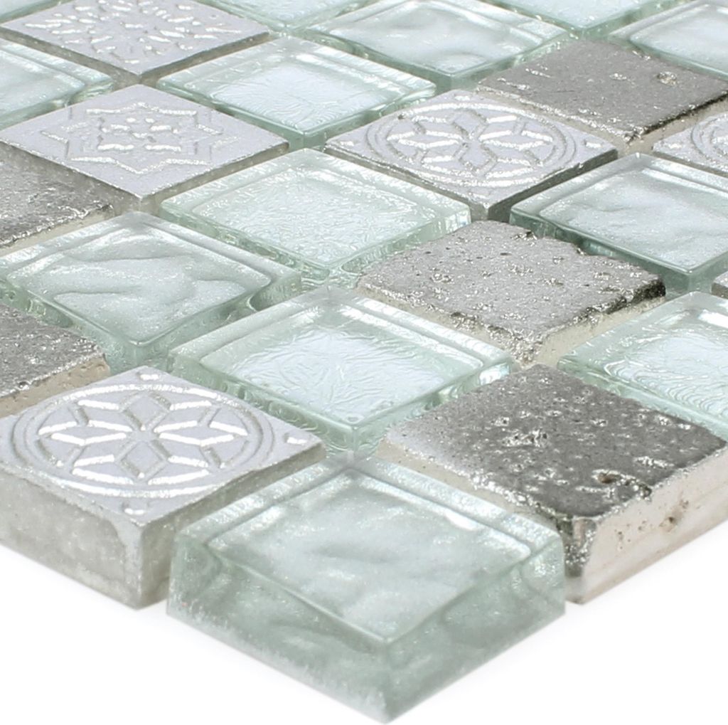 Mosaikfliesen Georgia Glas Naturstein Mix Silber
