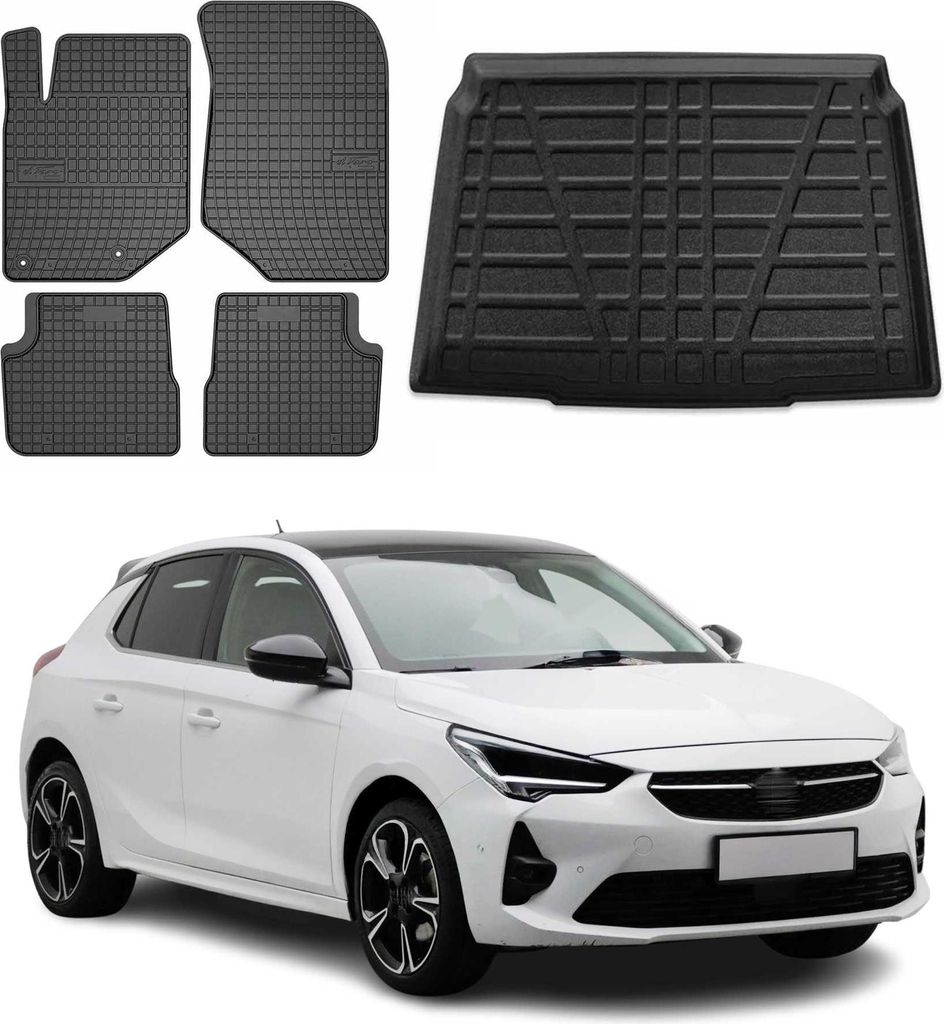 Fußmatten & Kofferraumwanne Set für Opel Corsa F 2019-2024 Gummi TPE Schwarz 5x