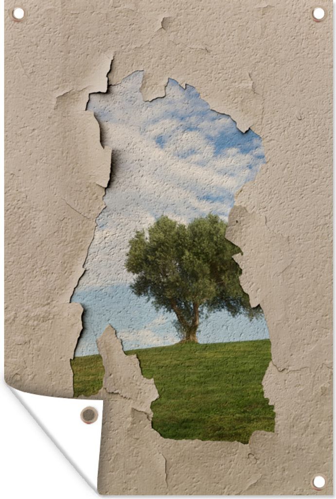 MuchoWow 40x60 cm Outdoor-Poster Gartendeko Sichtschutz Garten Poster für den Garten Abstraktes Bild eines Mauerstücks, in dem die Natur durch...
