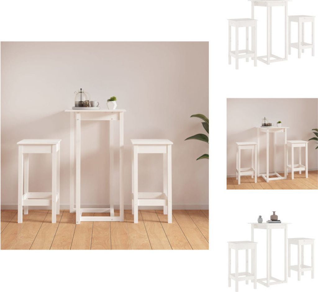 vidaXL 3-tlg. Bar-Set Weiß Massivholz Kiefer - Essgruppen
