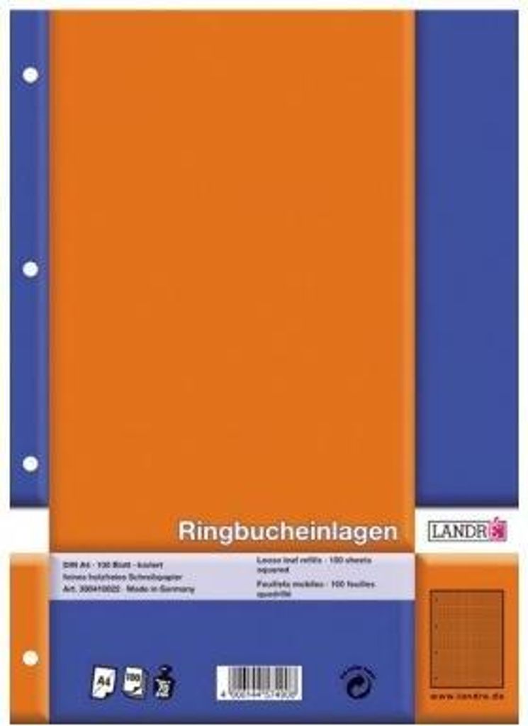 Landré Ringbucheinlage DIN A4 kariert 70g/m² holzfrei 4fach Produktbild 
