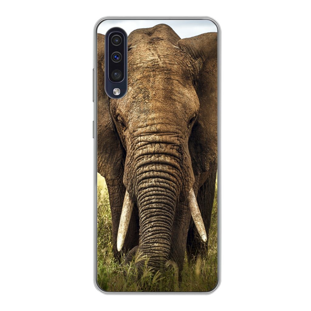 MuchoWow Handyhülle Schutzhülle Hülle für Samsung Galaxy A30s Elefant - Gras - Tiere - Natur Silikon Softcase Handy Hülle - Karteninhaber