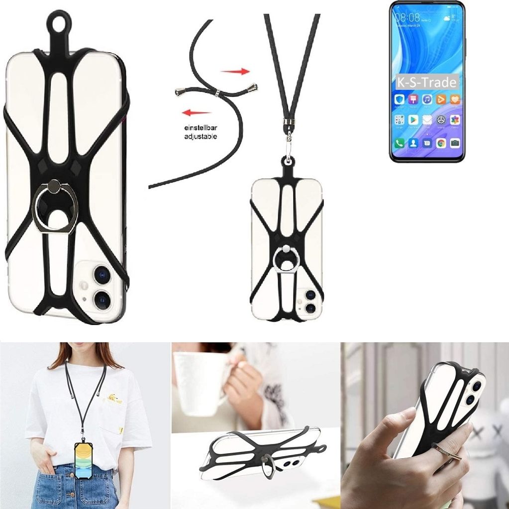 K-S-Trade 3in1 Handykette Handyband Handykordel Halsband Smartphone-Ring Handy-Ring kompatibel mit Huawei Y9s Fingerhalterung Handyring Tischständer