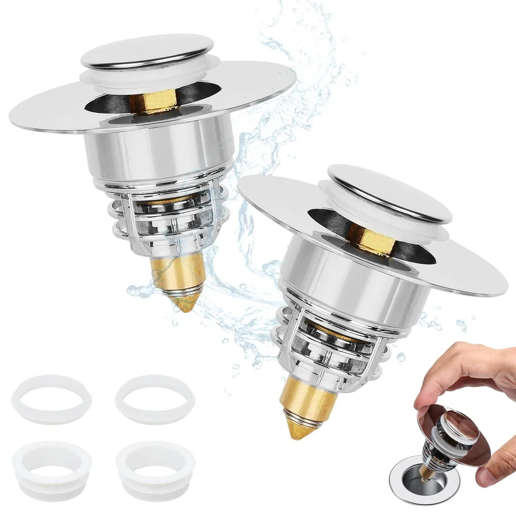 Lot de 2 Bouchons de Lavabo Universels 32-40mm en Acier Inox et Laiton