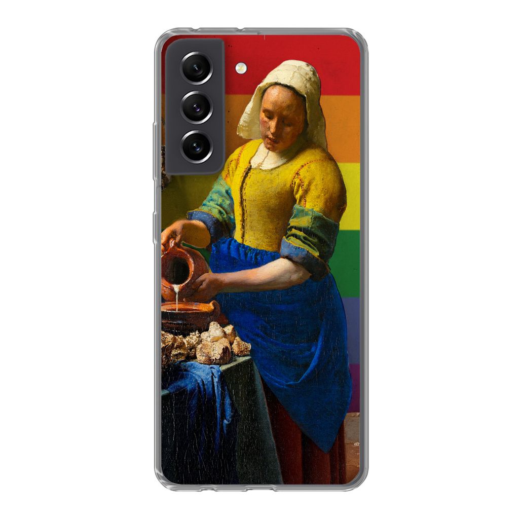 MuchoWow Handyhülle Schutzhülle Hülle für Samsung Galaxy S21 FE Milchmädchen - Stolz - Vermeer Silikon Softcase Handy Hülle - Mobiltelefonh...