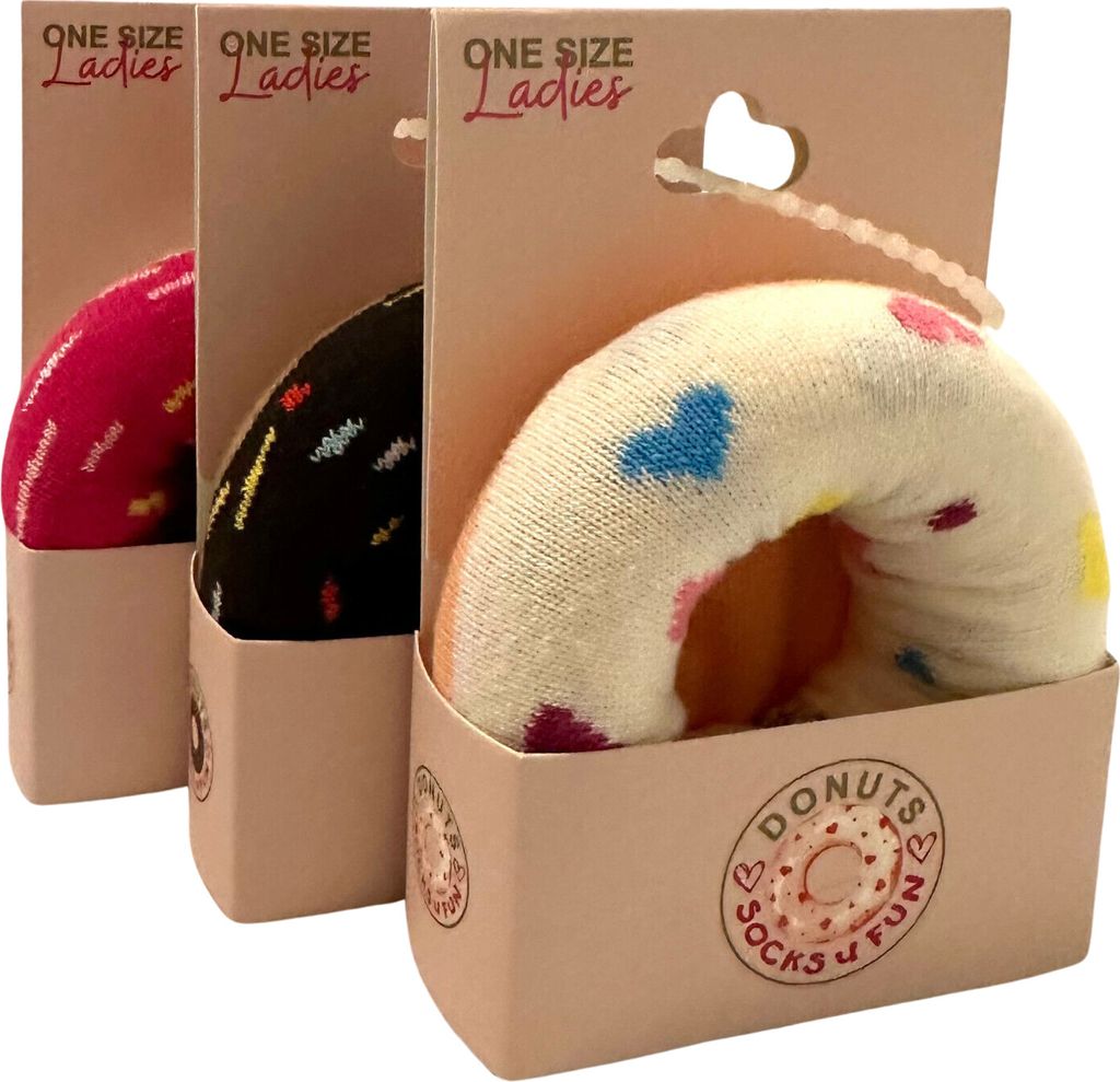 3 Paar lustige bunte Happy Donut Socken für Damen und Produktbild 