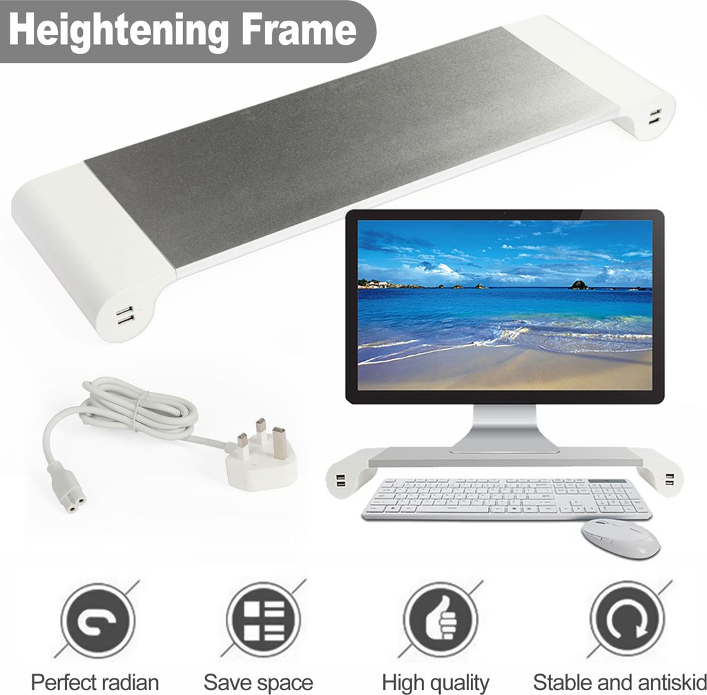 Monitor Untersatz Ständer Bildschirmständer Mit 4 USB Monitorständer Desktop Standfuß Ablage Unterlage PC Computer