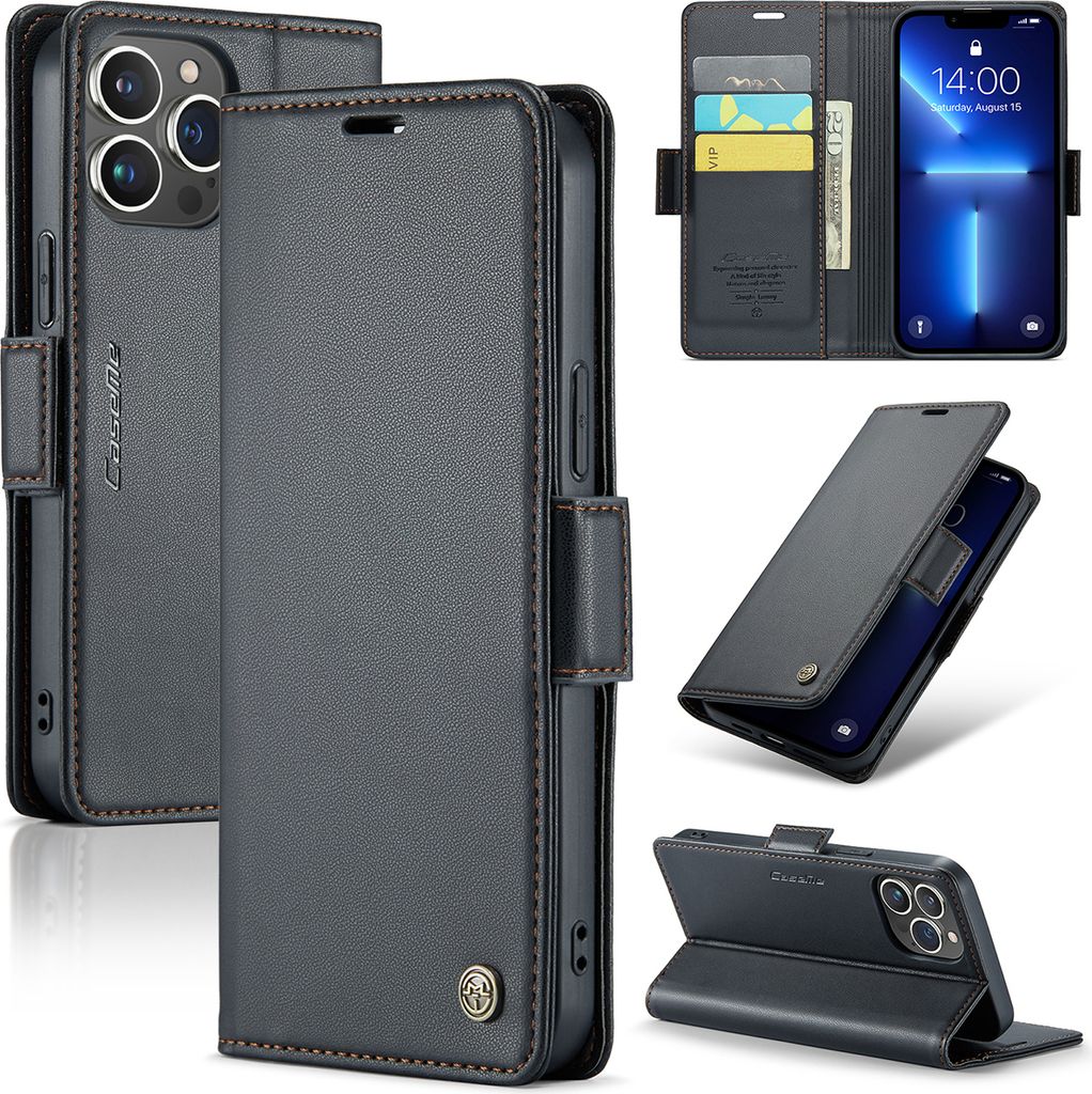 iPhone 13 Pro Max Hülle, Leder Brieftasche Kartenfach Schutzhülle mit Standfunktion für iPhone 13 Pro Max Schwarz