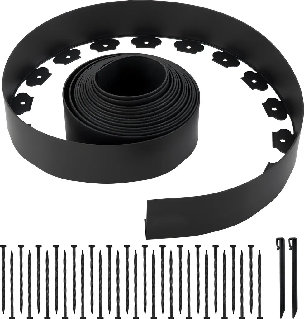 Bordure de Pelouse Flexible 10m x 10cm en Plastique avec 30 Piquets Fixation