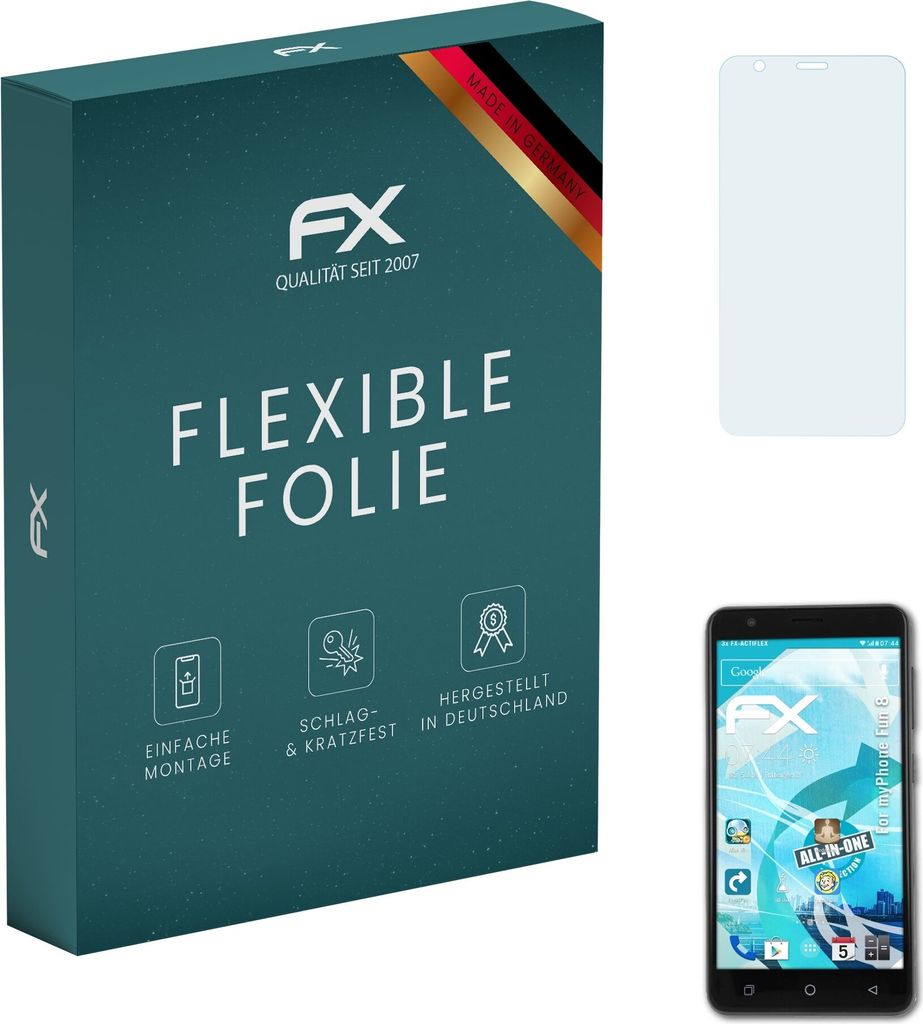 atFoliX FX-ActiFleX 3x Schutzfolie kompatibel mit myPhone Fun 8 Folie