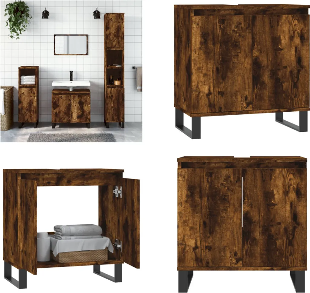 Mobiletto Sottolavabo vidaXL 58x33x60 cm Rovere Fumé Design Bagno