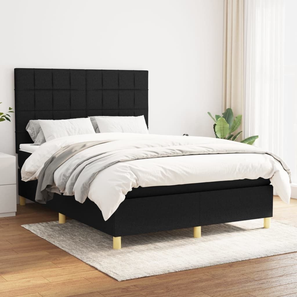 The Living Store Boxspringbett mit Matratze Schwarz 140x200 cm Stoff