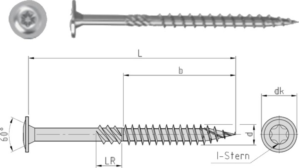 ART 89092 Holzbauschrauben CE Stahl 6 x 140 -T30 galv. verzinkt gal Zn FS 100 Stk