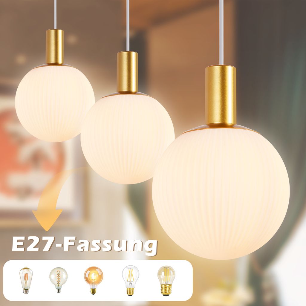 Lampada A Sospensione In Vetro Oro E27 | Paralume Sferico 20 Cm Per Cucina E Sala, Design Moderno