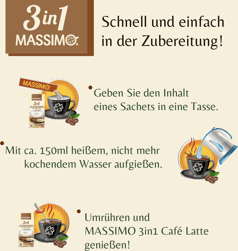 MASSIMO 3in1 Löslicher Kaffee Typ Café Latte 125g / 10 Produktbild 3