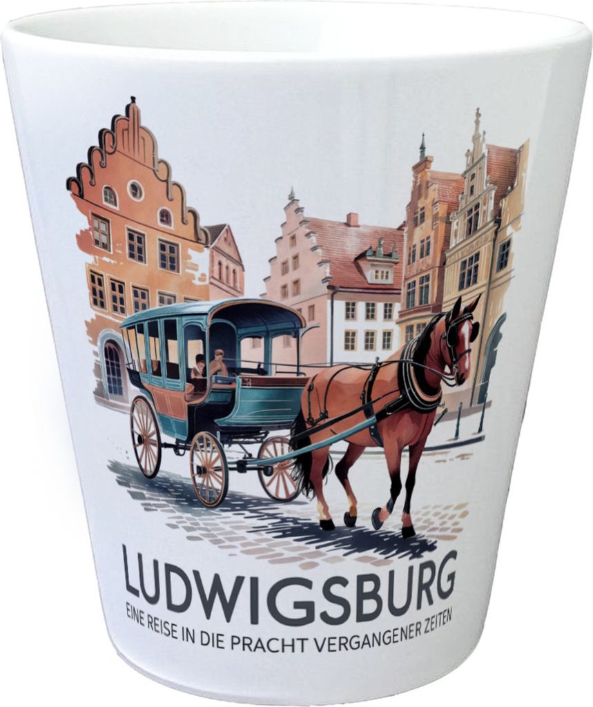 Ludwigsburg Reise Blumentopf Pferdekutsche auf Kopfsteinpflaster