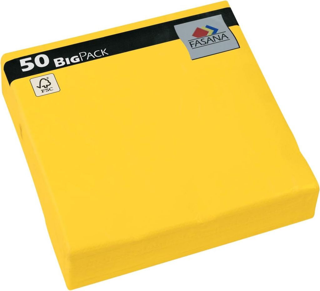 Fasana 209334 SUN YELLOW 50 Servietten, 33 x 33 cm, 3-Lagig, 1/4 Falzung, Metsä Tissue Napkin Collection