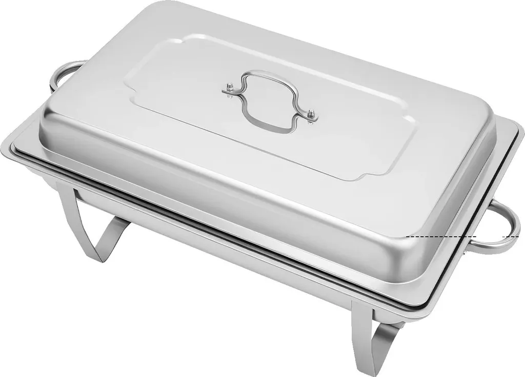 Chafing dish, acciaio inox, design rettangolare, argento