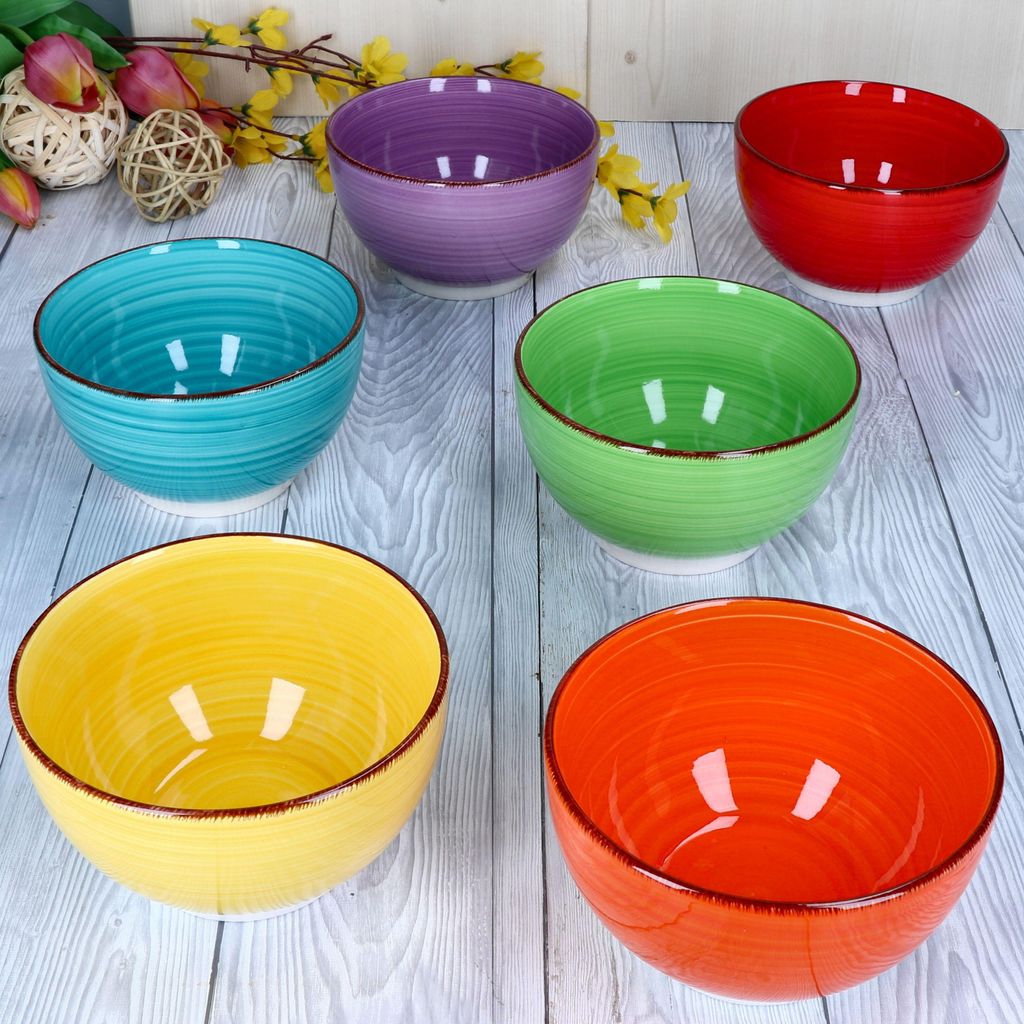 6tlg Müsli-Schalenset Uni bunt Servier-Schüssel 650ml