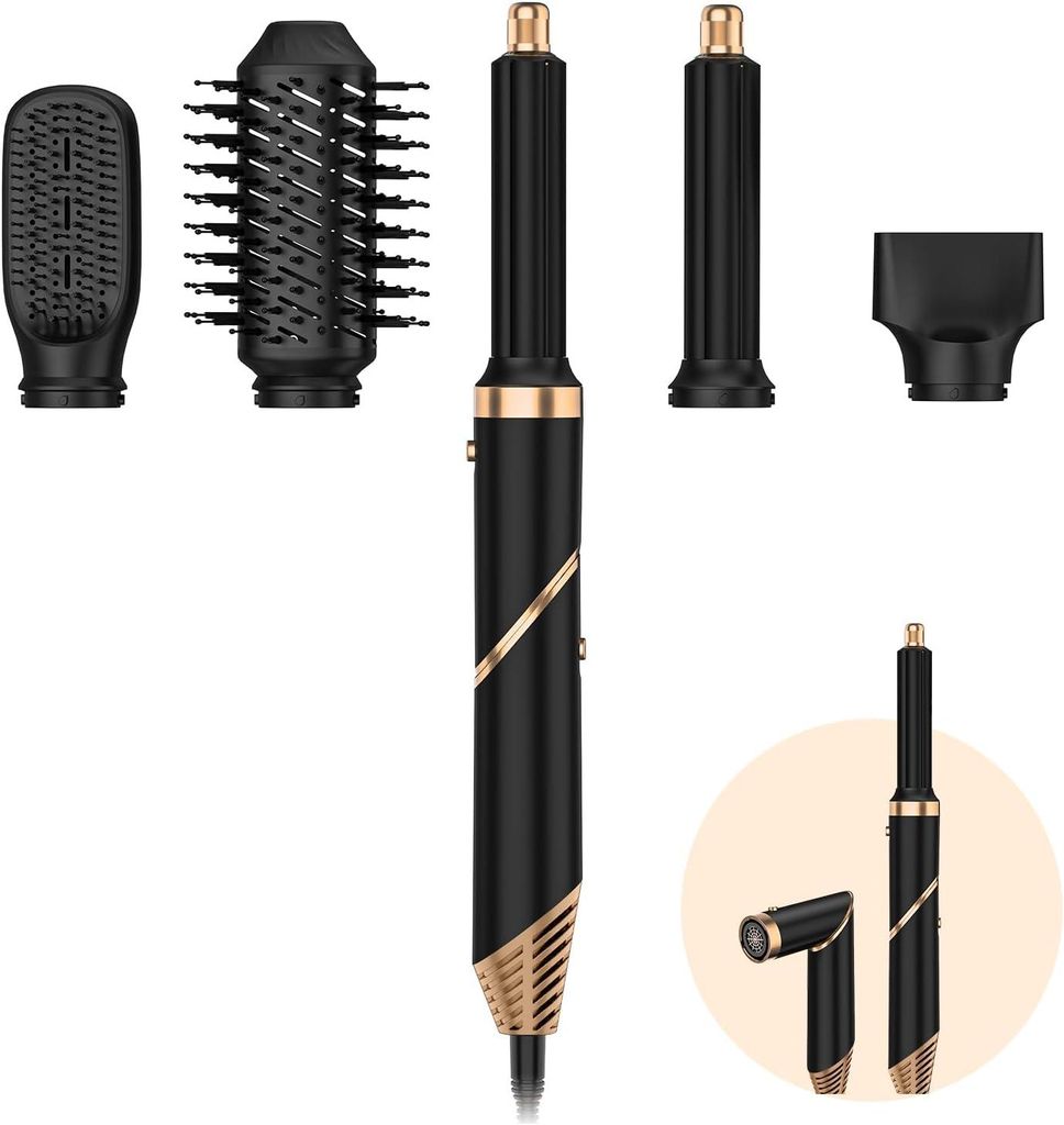 5-in-1 Haarstyler Warmluftbürste Set, Faltbarer Airstyler mit Ionen-Technologie, Föhnbürste für Locken, Volumen & Glätten, 3 Temperaturstufen