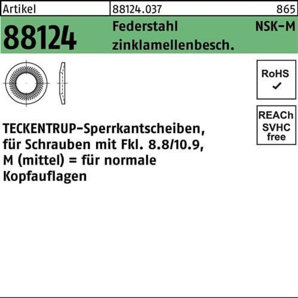 Sperrkantscheibe R 88124 NSK-M 18 Federstahl zinklamellenbeschichtet
