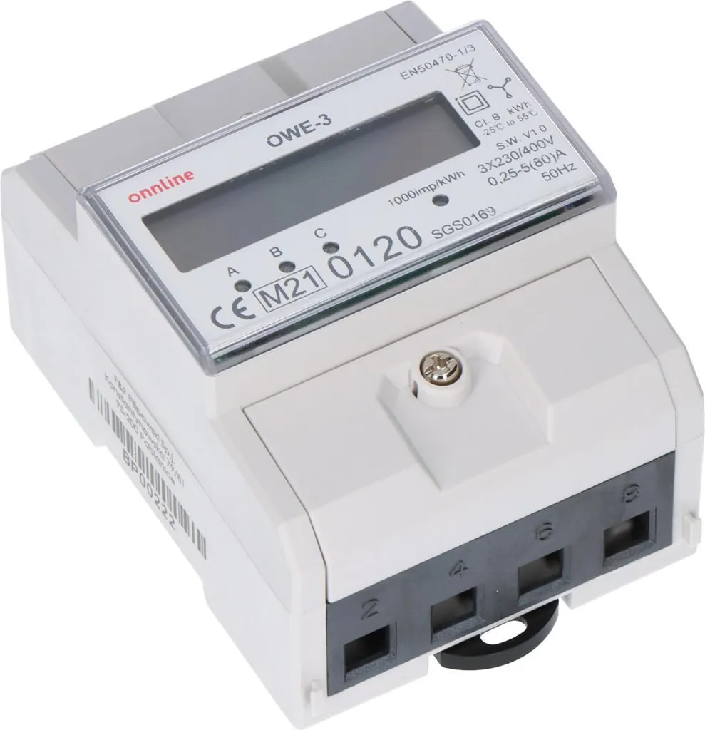 Compteur de consommation d'énergie triphasé OWE-3 montage sur rail DIN