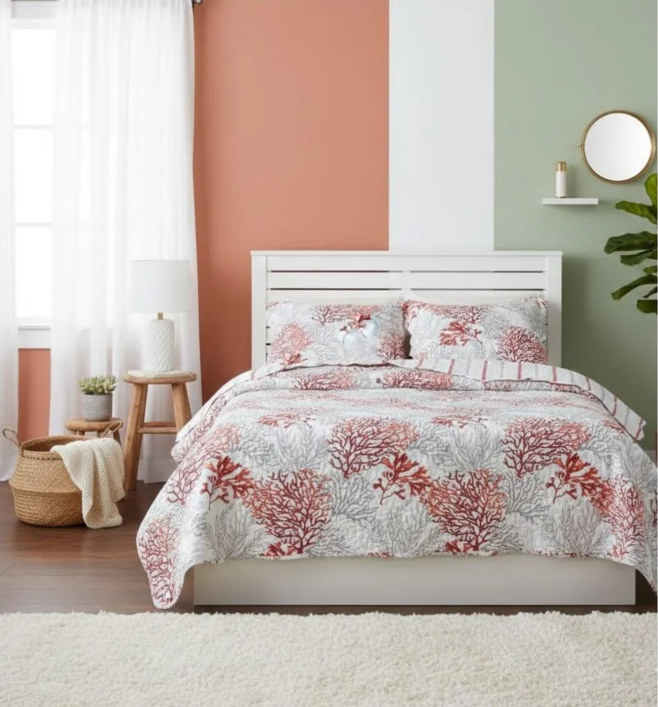 Couvre-lit Océan pour chambre parentale : Parure complète style marin