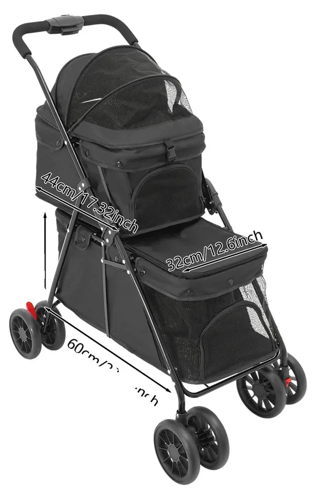Porte-animaux double niveau noir robuste Modèle T2 - Sac de transport