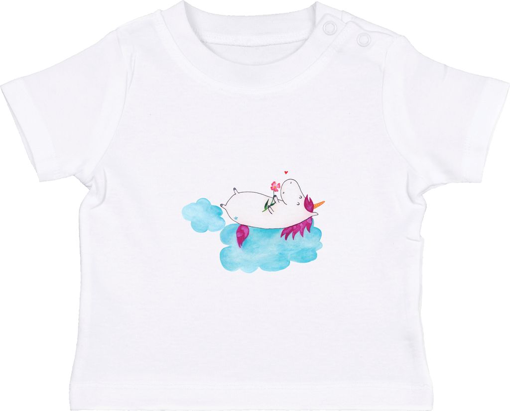 Mr. & Mrs. Panda Organic Baby Shirt Einhorn Verliebt 0. - 6. Monat - Weiß - Geschenk, T-Shirt, Kinder Top, Unicorn, Einhörner, Oberteil, Liebe, F...