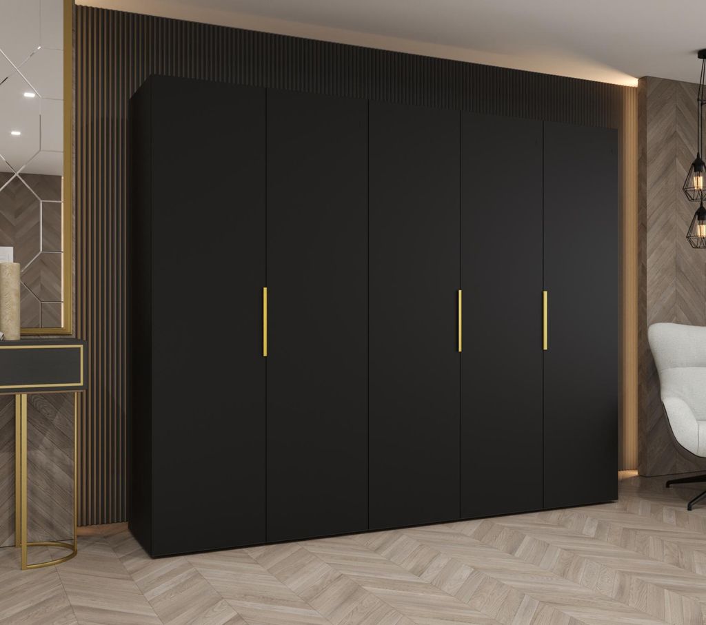 Kleiderschrank 250 cm TUANA - schwarz / gold Produktbild 