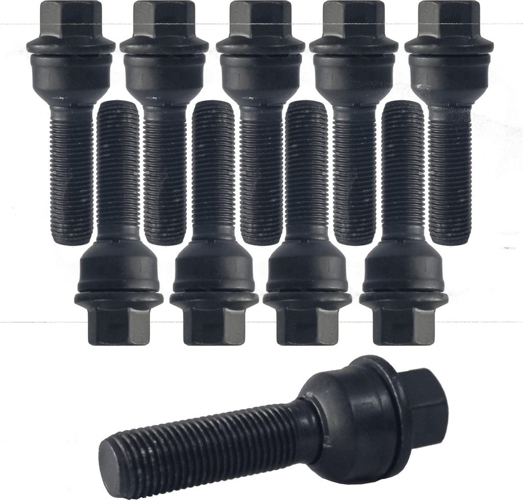 10x Radschraube M14x1,5 Kugelbund 2-teilig R14 schwarz 40 mm | Schlüsselweite 17 mm kompatibel mit Audi A8 4H A8 4H Long A8 4H quattro A8 4N Long ...