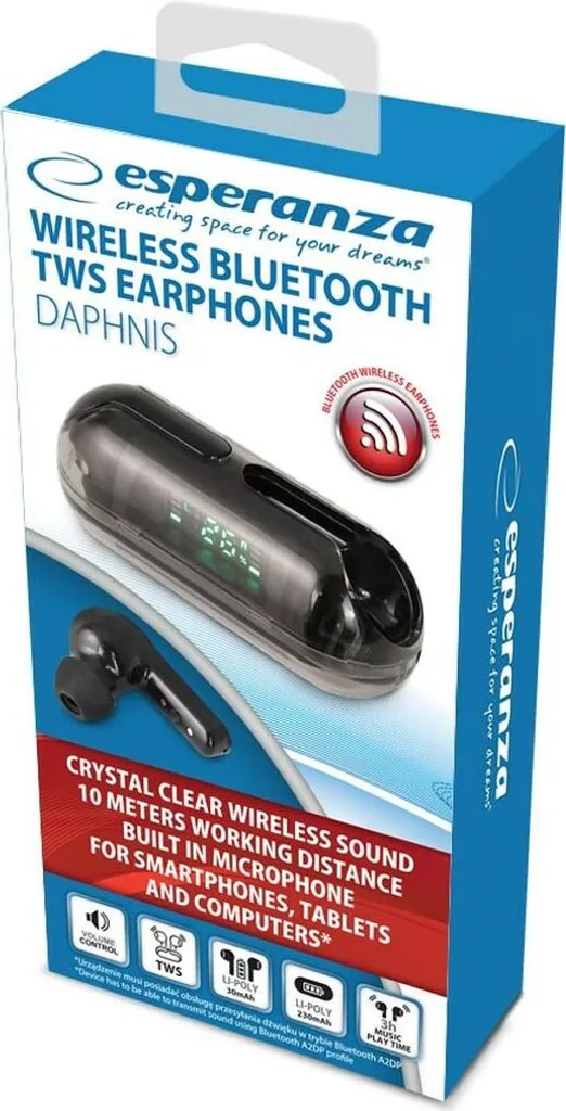 Auricolari TWS Esperanza Daphnis: Design Nero Opaco e Audio Wireless - 4