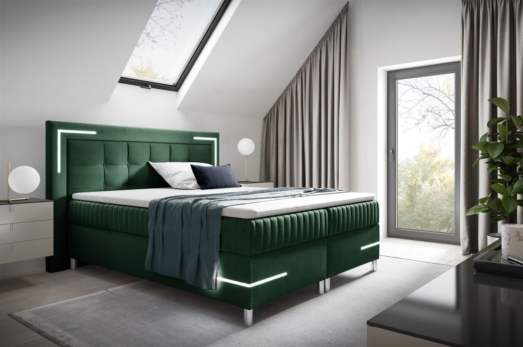 Boxspringbett Schlafzimmerbett 200x200cm AMORE Nr.2 Grün inkl. LED-Beleuchtung