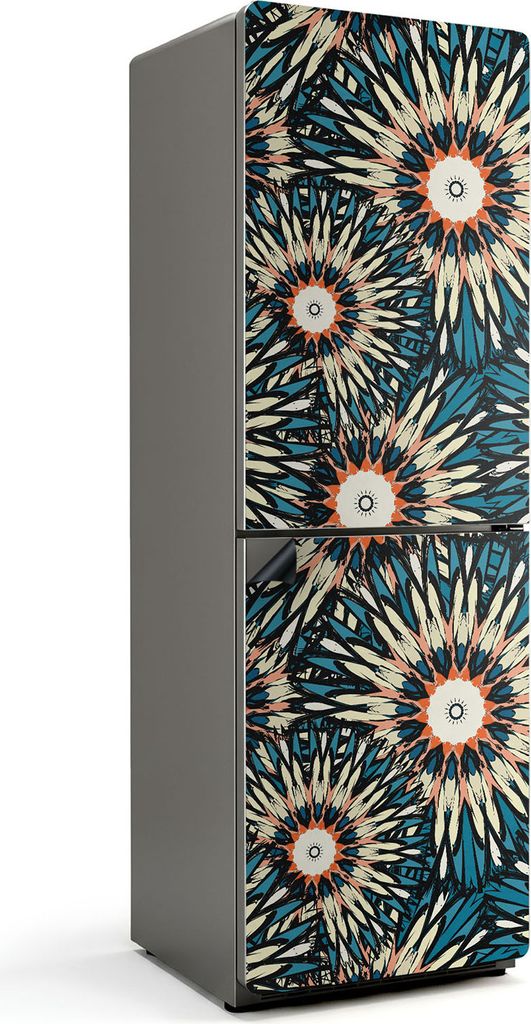 Blumenmuster mit Strahlen – Magnetische Kühlschrank Abdeckung – Dekorfolie magnetisch Küche – Kühlschrank Magnet Deko – selbstklebende M...